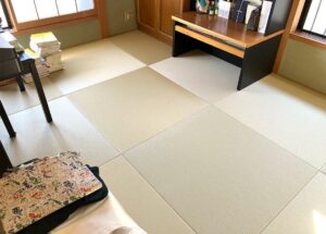 奈良市西登美ヶ丘の縁無し半和紙カラー畳新調入替工事