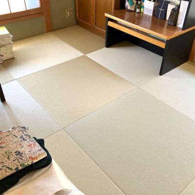 奈良市西登美ヶ丘の縁無し半和紙カラー畳新調入替工事
